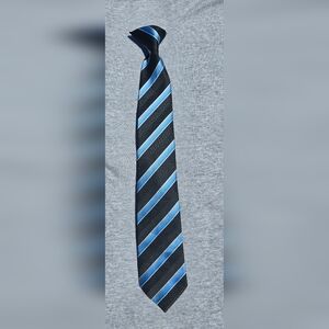 Boy's George Black Clip On Tie w/ Blue and White Stripe Pattern